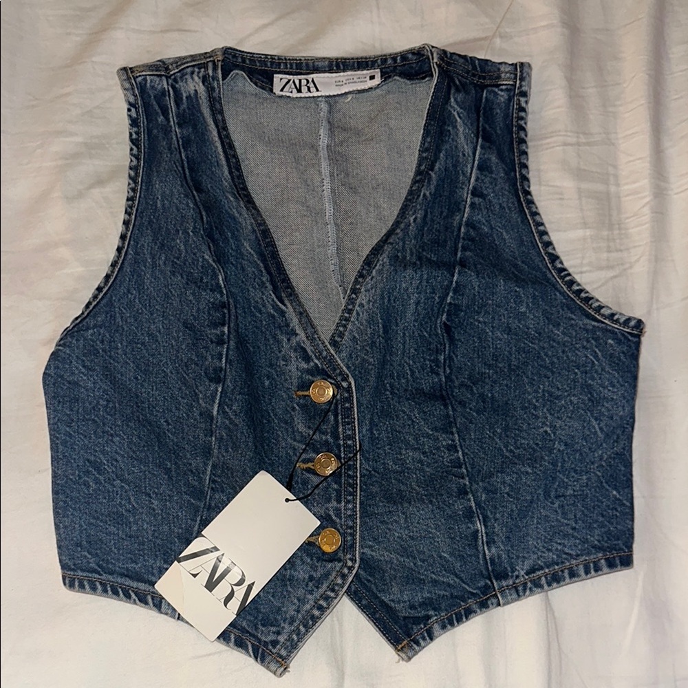 Zara Denim Vest with Gold buttons
